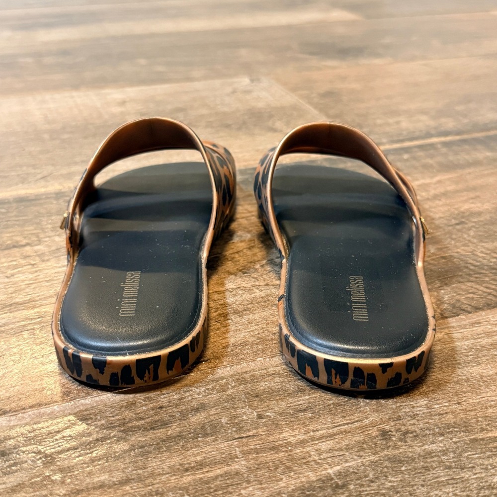Mini Melissa Kids Leopard Print Double Strap Vegan Slide Sandals, Gold Black, 2 - Picture 7 of 9
